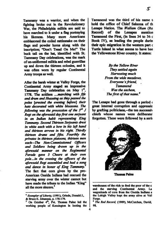 Tammany. Second Thirteen Serjeants drest in wite each with a bow in his left hand and thirteen arrows in his right. Thirdly  13 o it i  by grating politicians,the ten successi chiefs whose names were deliberate  forgotten. These were followed by a seric  ‘varchouses of the ich 0 i the poor o the ¢ nd e surving Contnenal ’ Army. L wagonloads of com rom the Onelda Idlans & e Leigh Valley kept the army siive st Val  Fore. e Red ek, (199, McCuche, D 